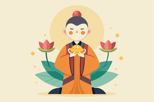 A cartoon buddha holding a lotus flower vector