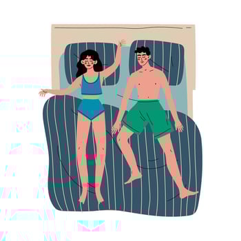 Couple Sleeping Together in Double Bed in Underwear, View From Above Illustration vector