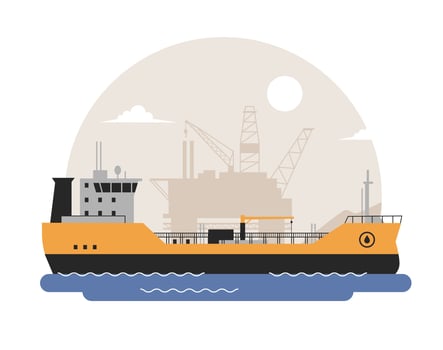 Oil tanker ship on Ocean illustration. Oil and gas industry concept vector
