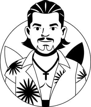 Chicano artist portrait illustration in glyph style vector