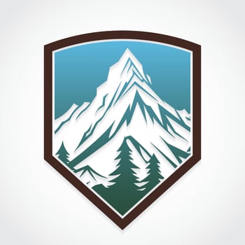 mountain with forest heraldry shield logo design vector