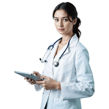 Confident Female Doctor with Tablet png