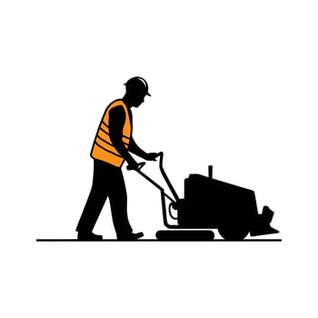 Silhouette of a worker operating a road compactor. vector
