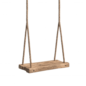 A rustic wooden swing hanging from sturdy ropes, perfect for outdoor relaxation. png