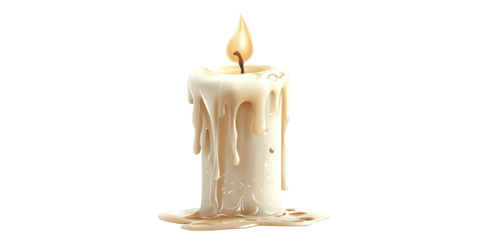 Dripping wax candle with burning flame isolated on transparent background png