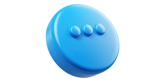 Blue round button with three dots isolated on transparent background png
