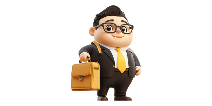 Cute businessman holding briefcase isolated on transparent background png