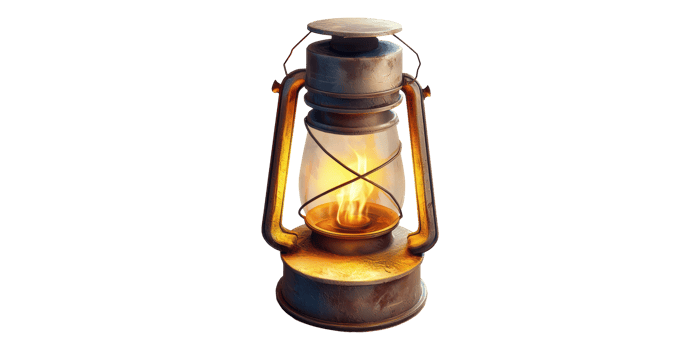 Vintage kerosene lantern with flame isolated on transparent background png