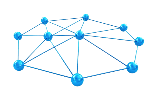 A 3D digital illustration of a blue neural network showcasing interconnected nodes and pathways, representing concepts in technology and AI. png