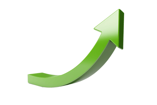 A vibrant green arrow curving upwards, symbolizing growth, success, and progress, ideal for business or financial concept illustrations. png