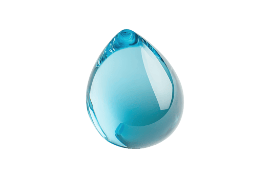 Close-up of a blue crystal water droplet, isolated on transparent background. showcasing purity and clarity in minimalist style. png