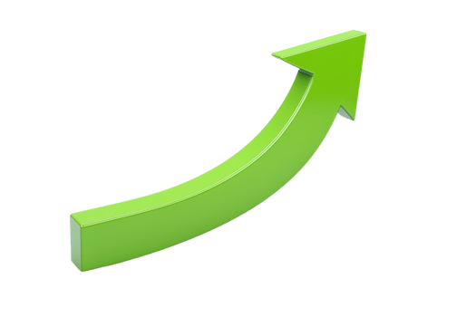 A vibrant green upward arrow symbolizing growth, success, and positive progression. Perfect for business, finance, and achievement themes. png