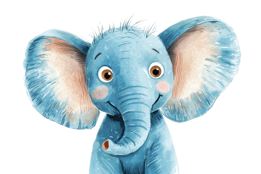 Adorable watercolor illustration of a cute blue elephant with big ears, perfect for children's designs and playful themes. png