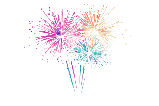 Colorful fireworks burst in the night sky, creating a vibrant display of pink, blue, and orange hues, perfect for celebrations and festivities. png
