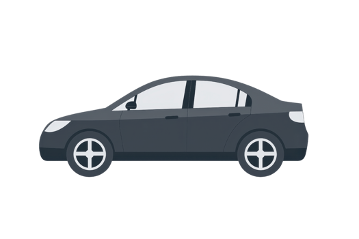 Illustration of a sleek black sedan car, side profile. Perfect for automotive businesses, driving concepts, or transportation themes. png