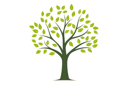 Graphic illustration of a tree with green leaves, symbolizing nature and growth, set against a transparent background for versatile use. png