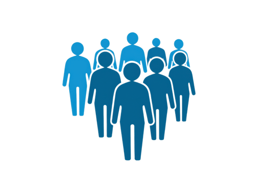 Illustration of a blue group of people icons showing community, teamwork, and collective leadership on a transparent background. png