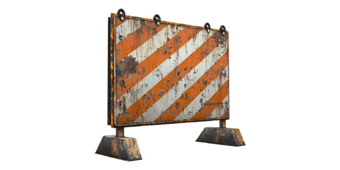 Weathered construction barricade sign isolated on transparent background png