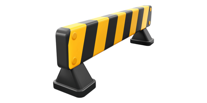 Road safety barrier with yellow and black stripes isolated on transparent background png