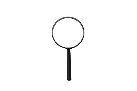 Sleek black magnifying glass isolated on a transparent background. ideal for search, discovery, or investigation themes in design projects. png