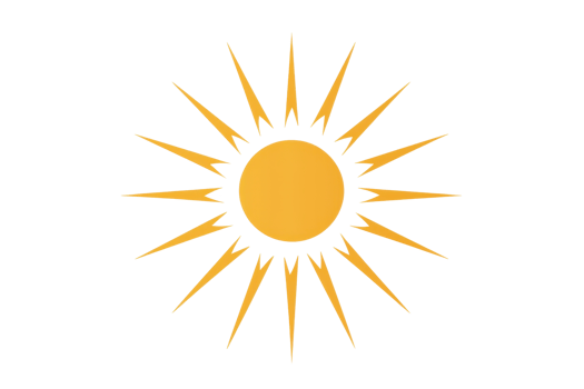 Stylized illustration of a radiant sun with sharp rays, evoking a sense of warmth, energy, and brightness, perfect for summer themes. png