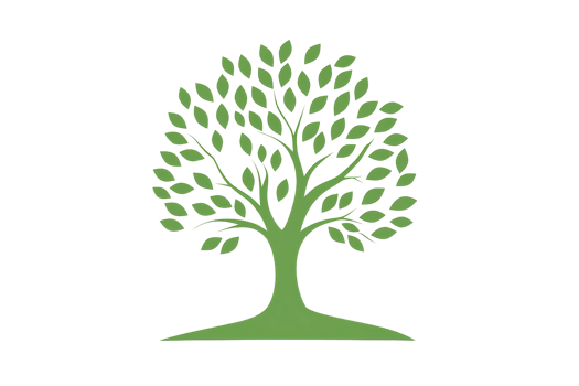 illustration of a stylized green tree with many leaves, symbolizing nature, growth, and sustainability on a transparent background. png
