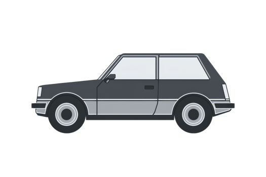 Simple illustration of a compact car in a sleek modern design, showcasing minimalist aesthetics and clean lines. png