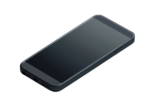 Sleek modern smartphone with dark screen, minimal design, perfect for technology presentations and digital marketing visuals. png