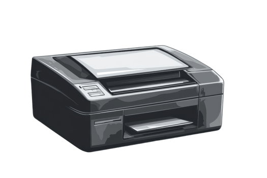 Modern black office printer isolated on transparent background. featuring a sleek design ideal for professional settings and home use. png