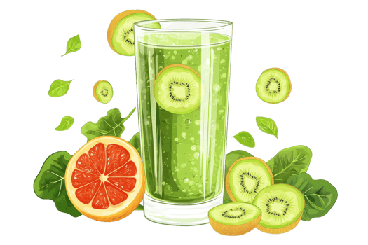Refreshing green smoothie with kiwi, grapefruit, and spinach, perfect for a healthy snack or breakfast boost. png