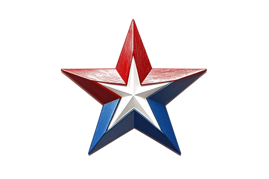 3D red, white, and blue star isolated on a transparent background. symbolizing patriotism and celebration in a minimalist design. png