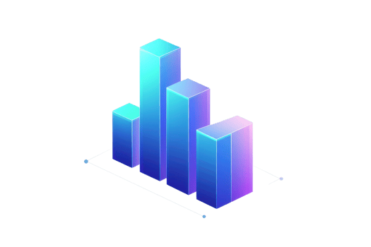 Abstract 3D bar chart with gradient colors on a transparent background. representing growth, data analysis, and business statistics. png