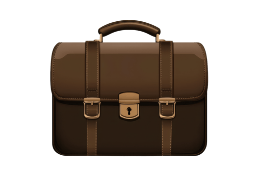 A classic brown leather briefcase with buckles and a handle, perfect for business and professional use. Stylish and functional design. png