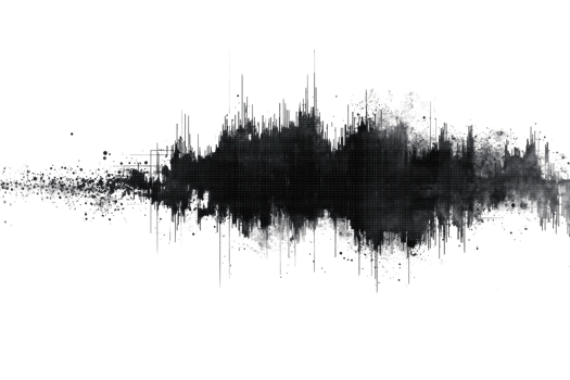 Abstract black and white sound wave pattern on a transparent background, representing audio frequency and digital technology. png