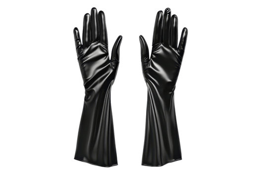 Elegant black latex gloves, perfect for fashion, style, and sophistication. Ideal for high-fashion events and costume design. png