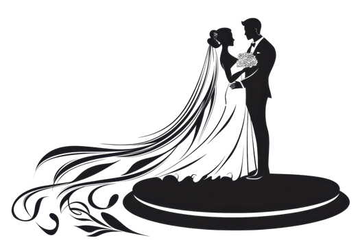 Elegant silhouette of a bride and groom dancing, perfect for wedding decor. Romantic and timeless design, capturing the essence of love. png
