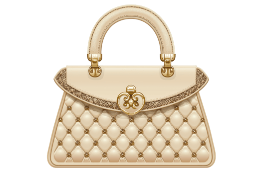 Elegant beige handbag with quilted design and decorative clasp. Perfect for fashion and style enthusiasts seeking a chic accessory. png