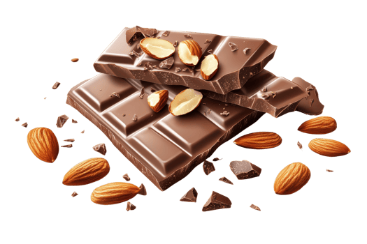 Delicious chocolate bars with crunchy almonds, isolated on transparent background. perfect for snacking or dessert recipes. png