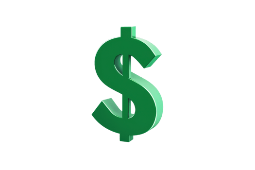 Green dollar sign symbol on a transparent background, representing financial growth, wealth, and the economy. png