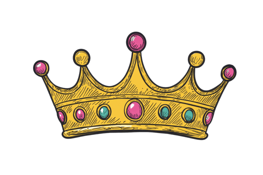 Illustration of a golden crown adorned with colorful jewels, representing royalty, luxury, and elegance with intricate design details. png