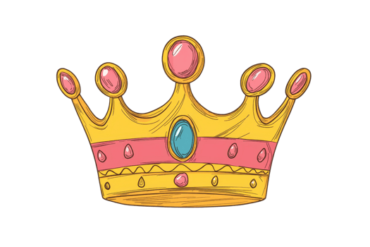 Illustration of a colorful royal crown with gemstones, symbolizing power and elegance. Perfect for themes of royalty, fantasy, and luxury. png