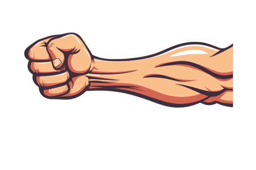 Graphic illustration of a muscular flexed arm displaying strength and power. Ideal for fitness and strength-training concepts. png
