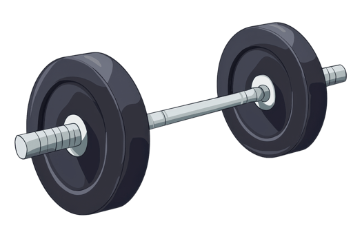 Illustration of a steel barbell with black weights, ideal for fitness, gym, and strength training related concepts and designs. png