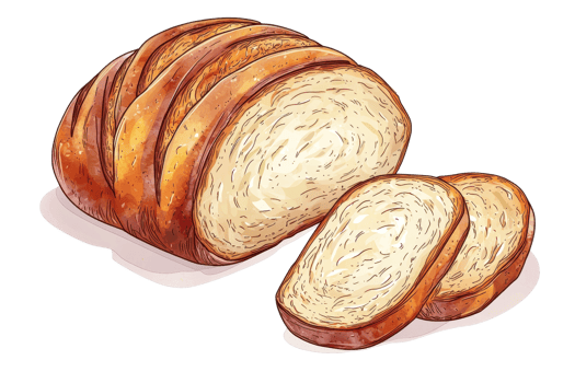 Freshly baked sliced loaf of bread on a transparent background. showcasing soft texture and golden crust. Ideal for food and baking themes. png