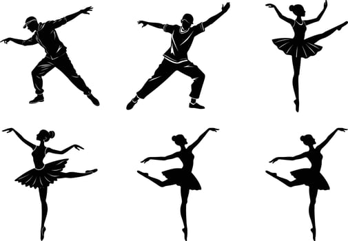 Dancing woman fitness silhouette set on white background vector