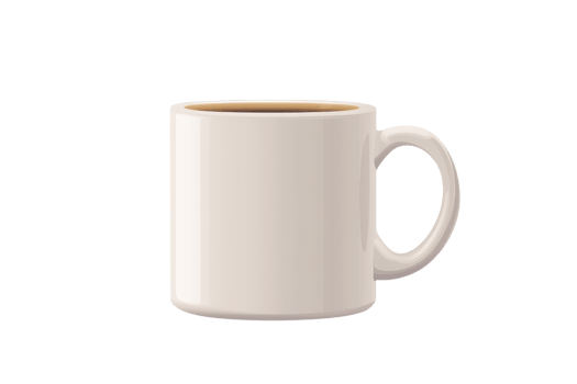 Plain white ceramic coffee mug isolated on a transparent background. Perfect for hot beverages, kitchen decor, or branding mockup ideas. png
