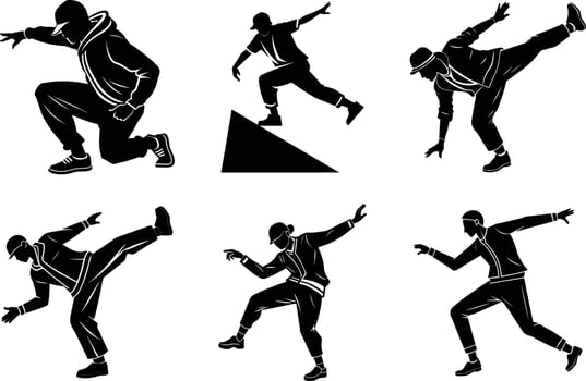 Women dancing fitness silhouettes in various workout poses vector