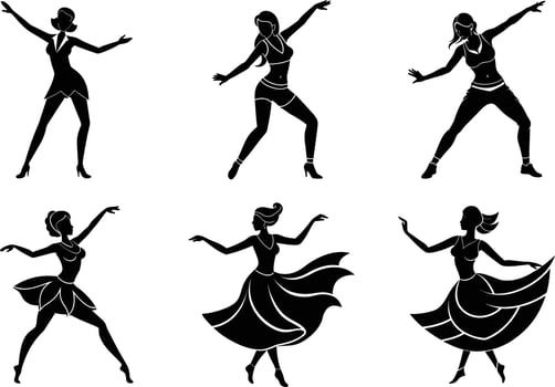 Dynamic fitness silhouette poses of women in workout movements vector