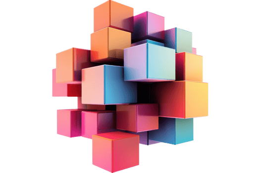 Vibrant 3D geometric structure of colorful cubes, displaying modern abstract design concepts in vivid hues and intricate patterns. png