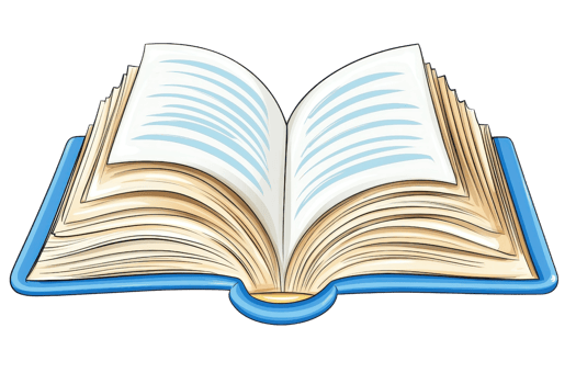Open book with blue covers and visible pages, symbolizing knowledge and education. Ideal for educational and literary themes. png